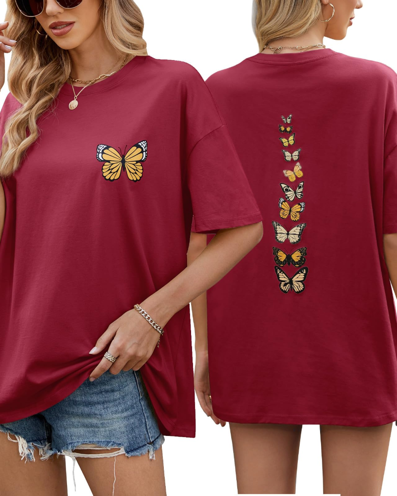 T-shirt Oversize Sloane Mulher – T-shirt Vintage em Algodão com Estampa de Borboleta e Corte Solto