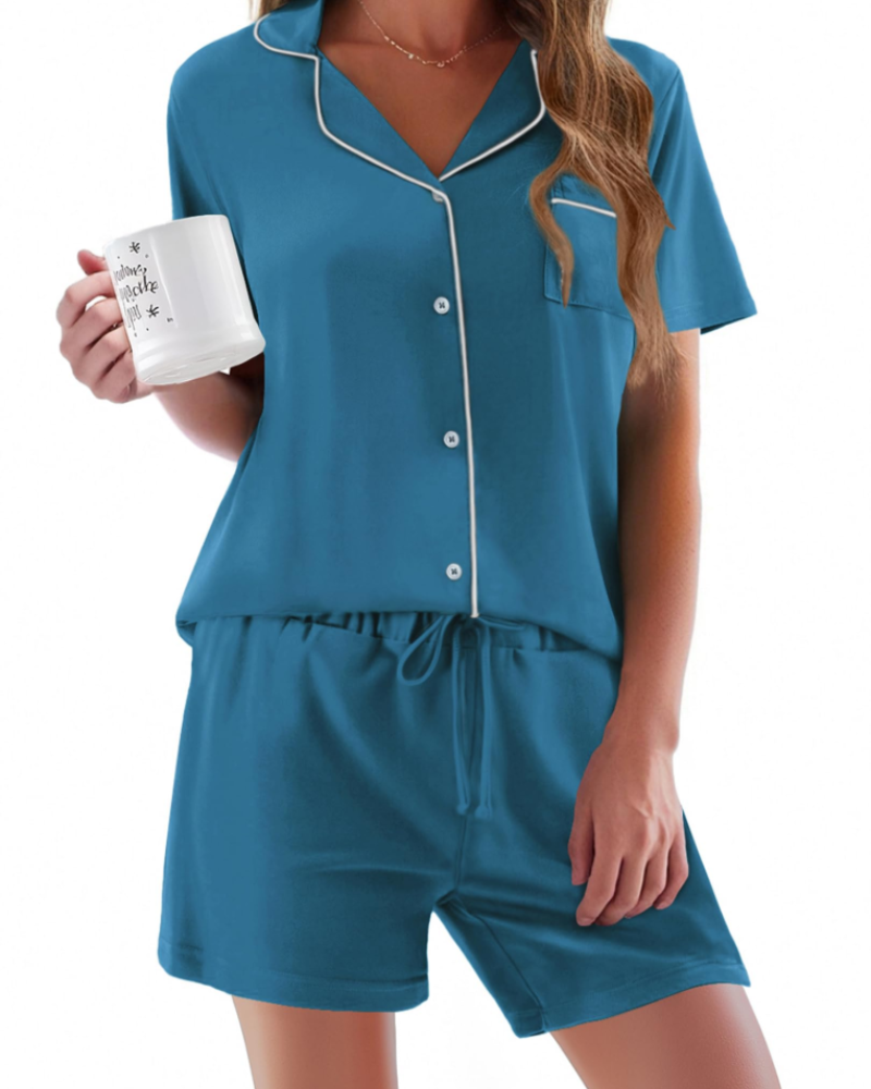 Conjunto de Pijama Feminino Sophie – Conjunto de Noite 2 Peças Macio com Botões & Calção Confortável