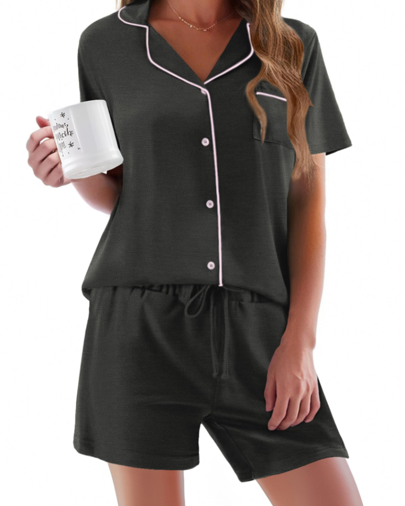 Conjunto de Pijama Feminino Sophie – Conjunto de Noite 2 Peças Macio com Botões & Calção Confortável