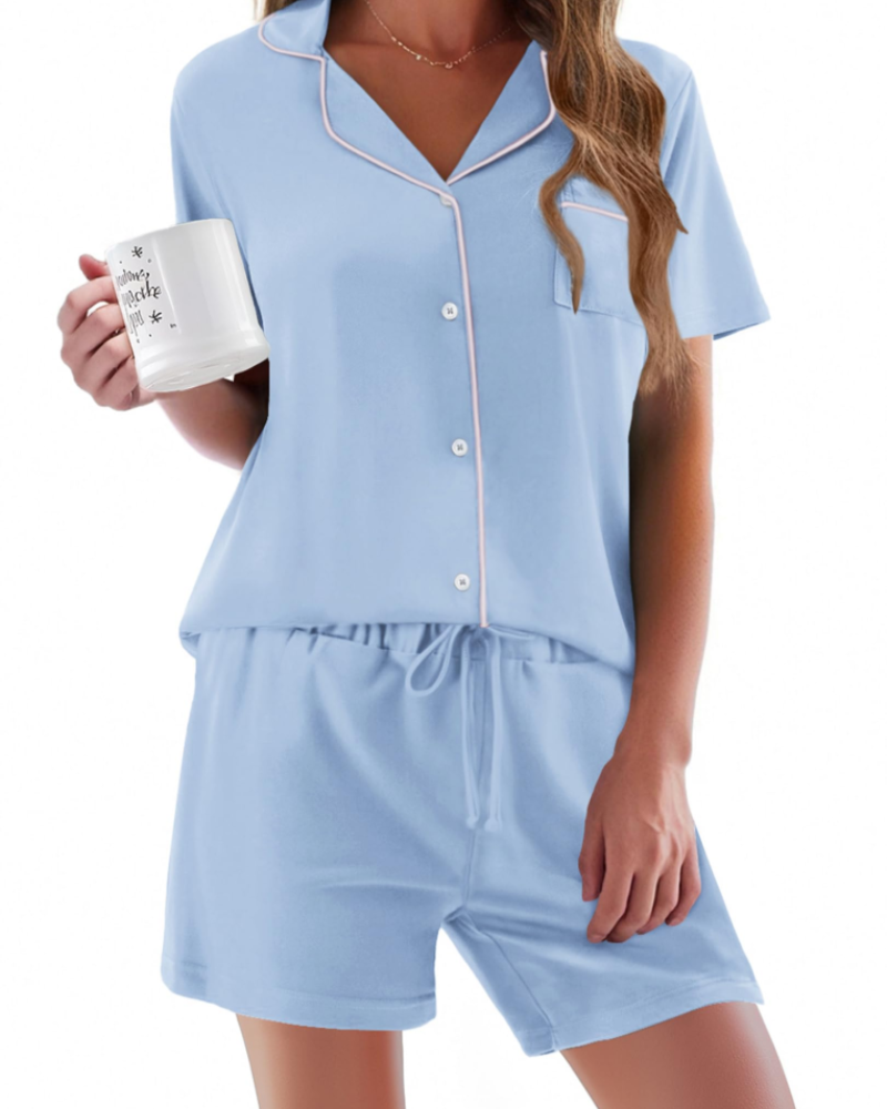 Conjunto de Pijama Feminino Sophie – Conjunto de Noite 2 Peças Macio com Botões & Calção Confortável