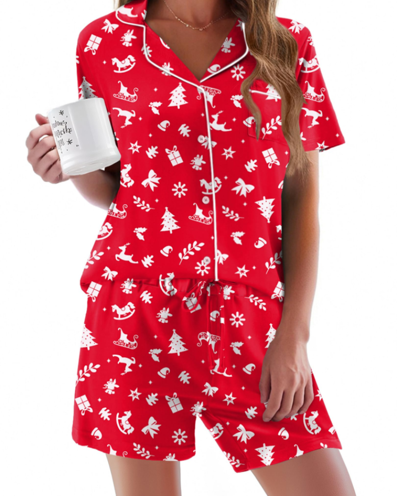 Conjunto de Pijama Feminino Sophie – Conjunto de Noite 2 Peças Macio com Botões & Calção Confortável
