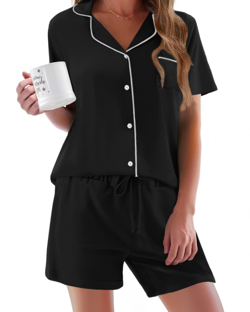 Conjunto de Pijama Feminino Sophie – Conjunto de Noite 2 Peças Macio com Botões & Calção Confortável