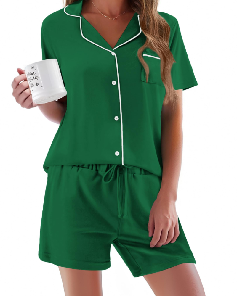 Conjunto de Pijama Feminino Sophie – Conjunto de Noite 2 Peças Macio com Botões & Calção Confortável
