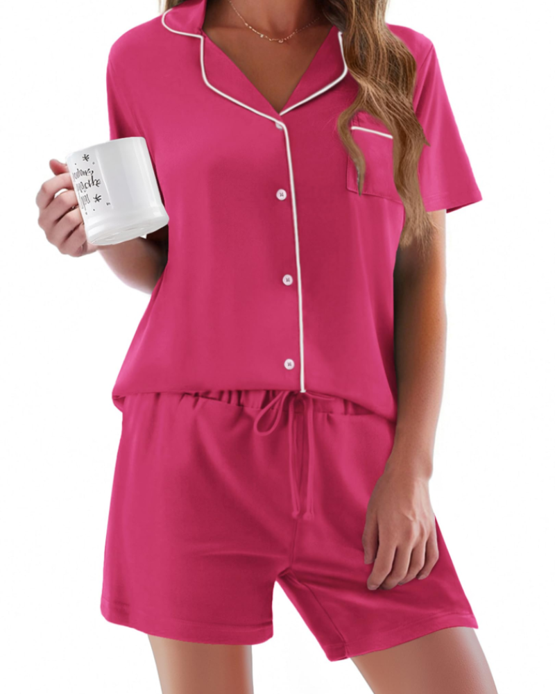 Conjunto de Pijama Feminino Sophie – Conjunto de Noite 2 Peças Macio com Botões & Calção Confortável