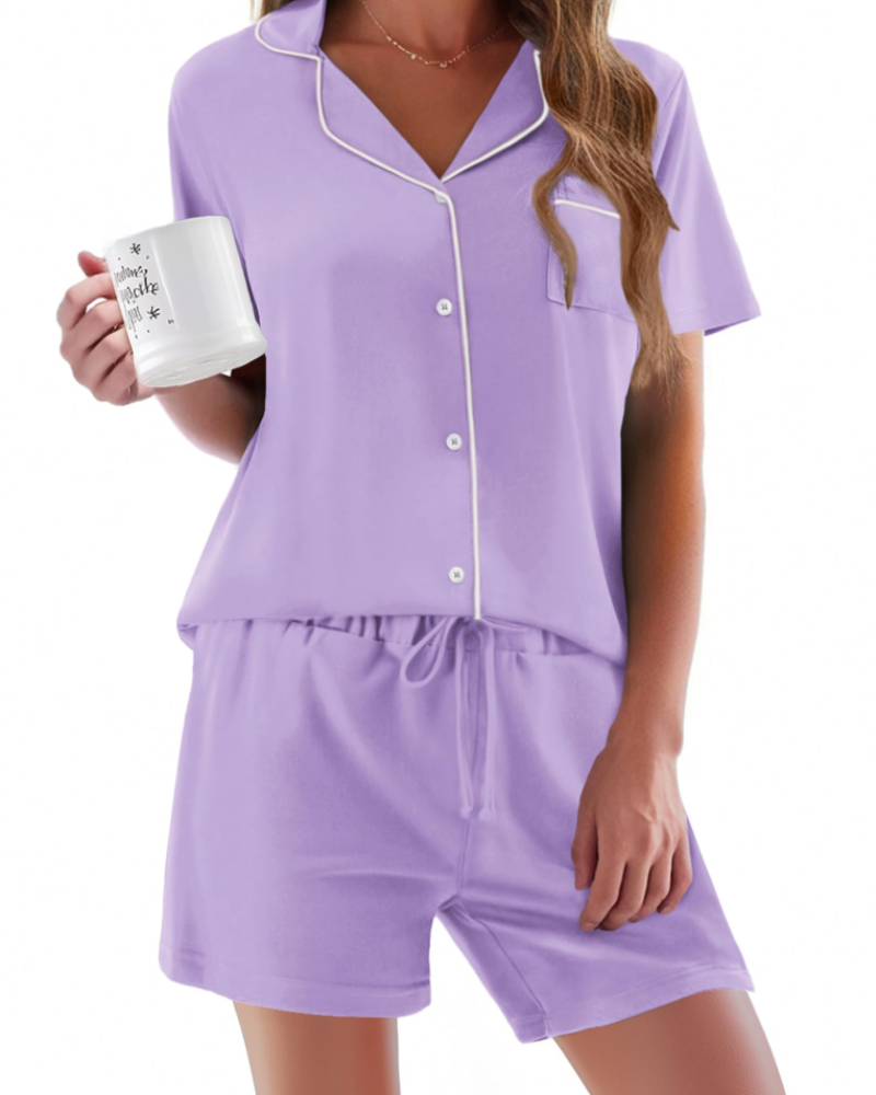Conjunto de Pijama Feminino Sophie – Conjunto de Noite 2 Peças Macio com Botões & Calção Confortável