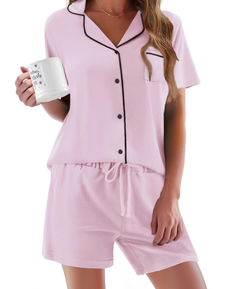 Conjunto de Pijama Feminino Sophie – Conjunto de Noite 2 Peças Macio com Botões & Calção Confortável