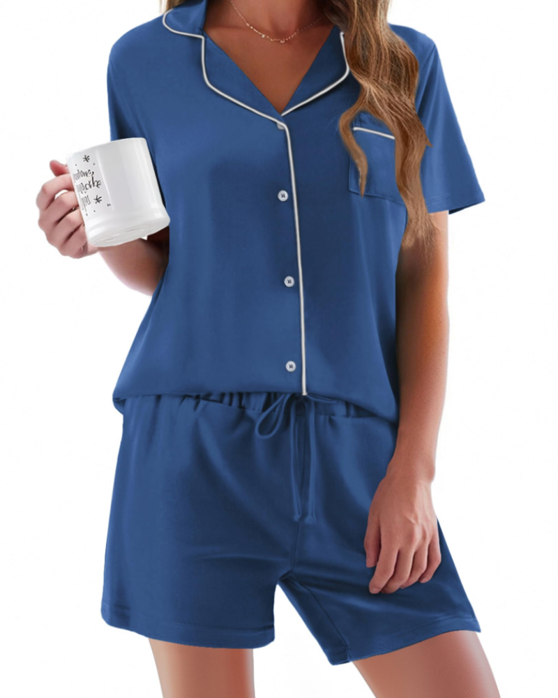 Conjunto de Pijama Feminino Sophie – Conjunto de Noite 2 Peças Macio com Botões & Calção Confortável