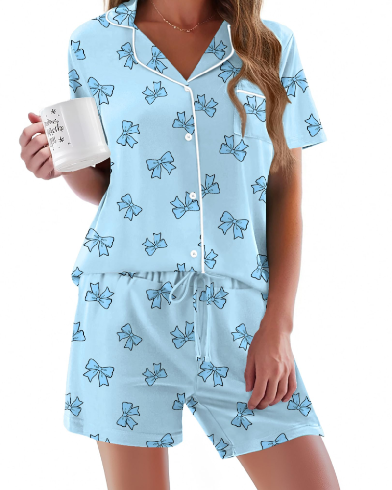Conjunto de Pijama Feminino Sophie – Conjunto de Noite 2 Peças Macio com Botões & Calção Confortável