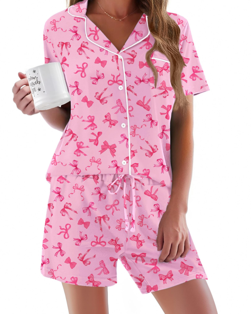 Conjunto de Pijama Feminino Sophie – Conjunto de Noite 2 Peças Macio com Botões & Calção Confortável