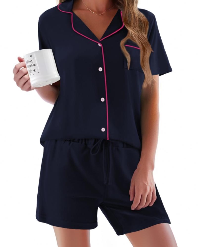 Conjunto de Pijama Feminino Sophie – Conjunto de Noite 2 Peças Macio com Botões & Calção Confortável