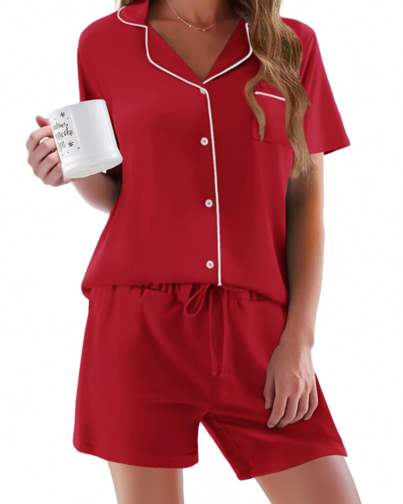 Conjunto de Pijama Feminino Sophie – Conjunto de Noite 2 Peças Macio com Botões & Calção Confortável