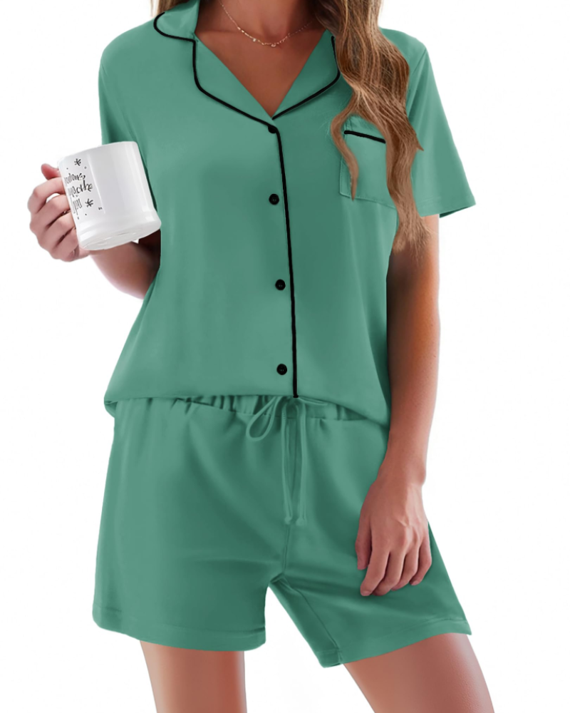 Conjunto de Pijama Feminino Sophie – Conjunto de Noite 2 Peças Macio com Botões & Calção Confortável