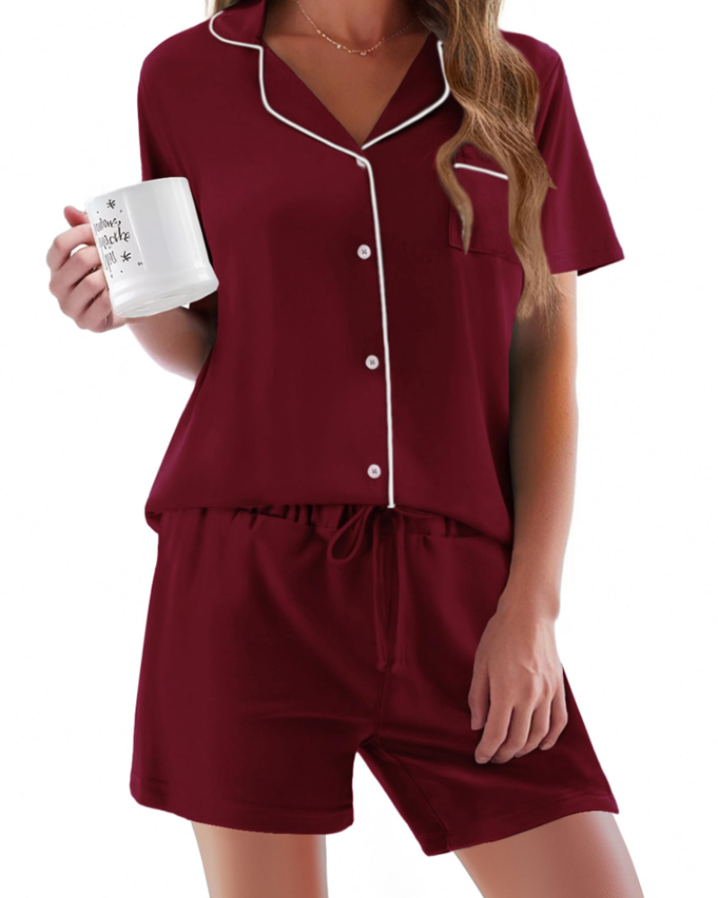 Conjunto de Pijama Feminino Sophie – Conjunto de Noite 2 Peças Macio com Botões & Calção Confortável