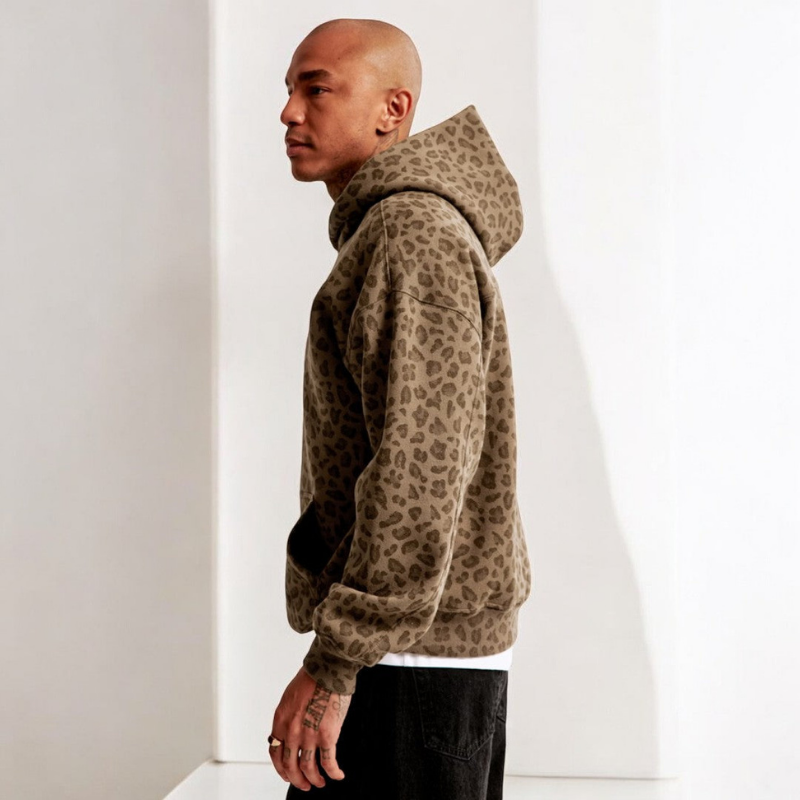 Andrew Sweatshirt com capuz para homem – Corte largo descontraído e padrão de leopardo moderno