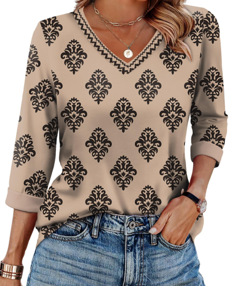 Indie Tunica Donna – Top Scollo a V Maniche 3/4 Taglio Largo Base e Confortevole