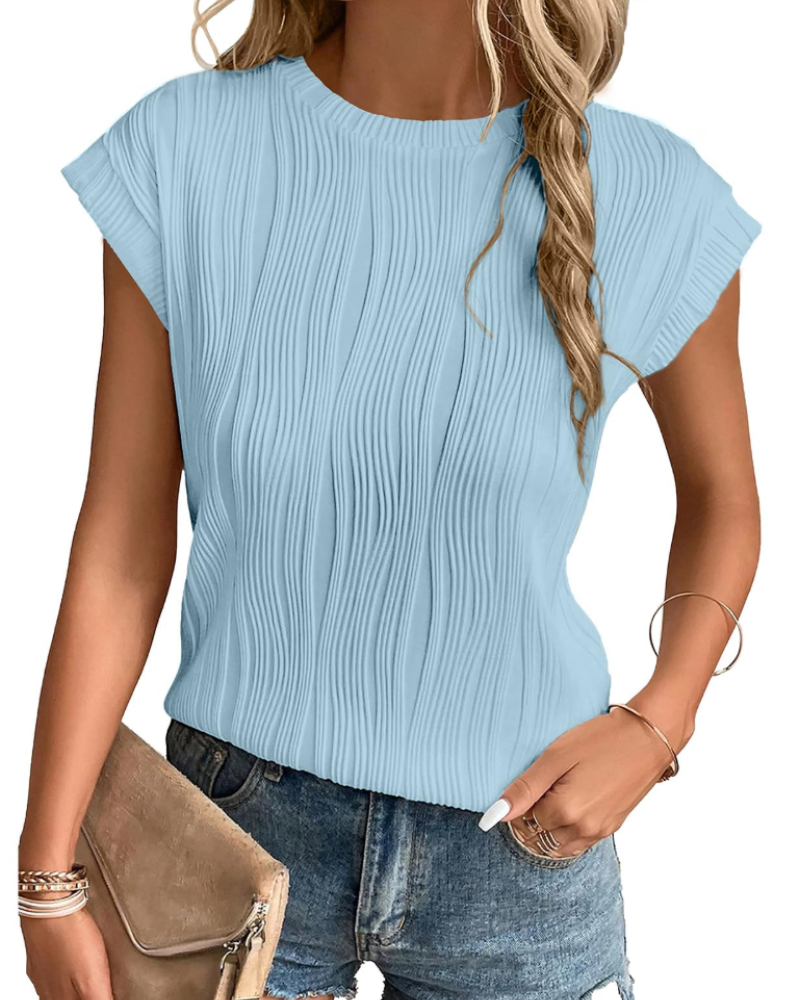 Camiseta Zuri para mujer – Top de punto texturizado con mangas murciélago y corte holgado chic