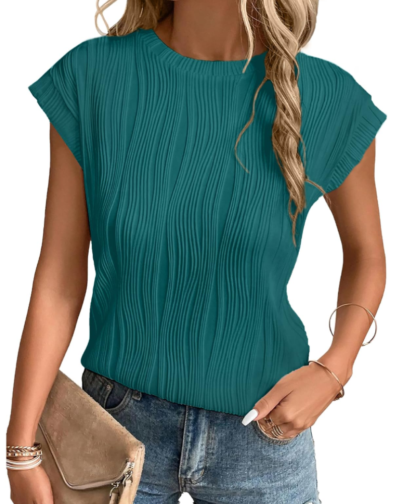 Camiseta Zuri para mujer – Top de punto texturizado con mangas murciélago y corte holgado chic