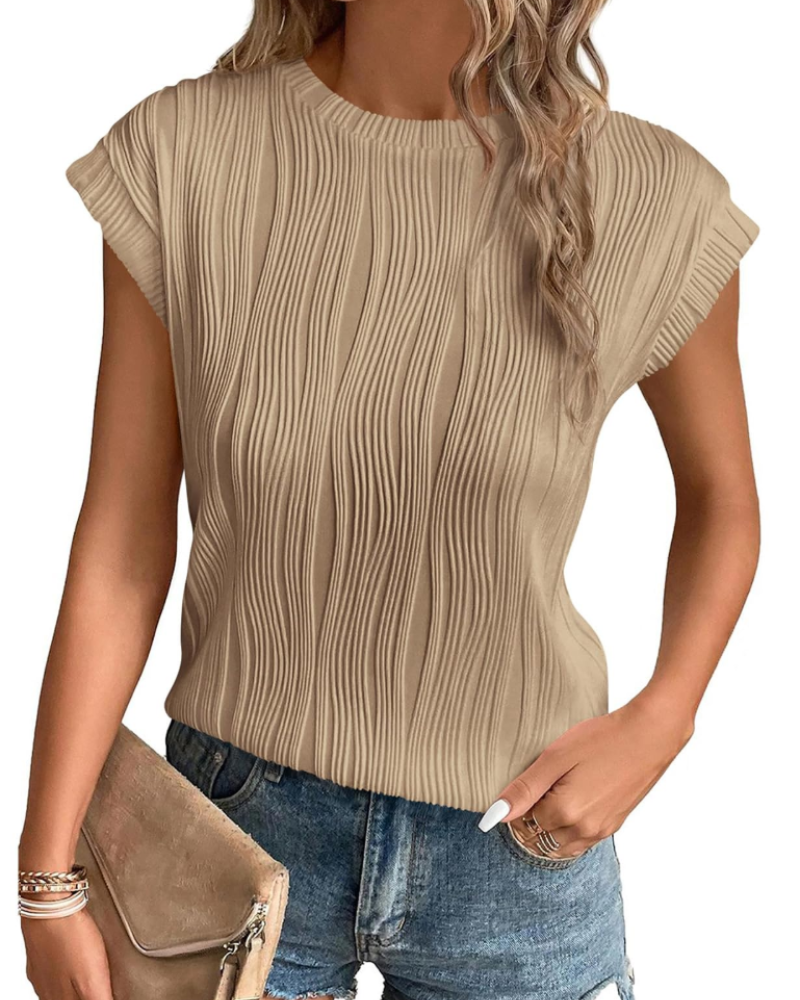 Camiseta Zuri para mujer – Top de punto texturizado con mangas murciélago y corte holgado chic