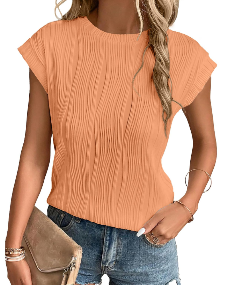 Camiseta Zuri para mujer – Top de punto texturizado con mangas murciélago y corte holgado chic