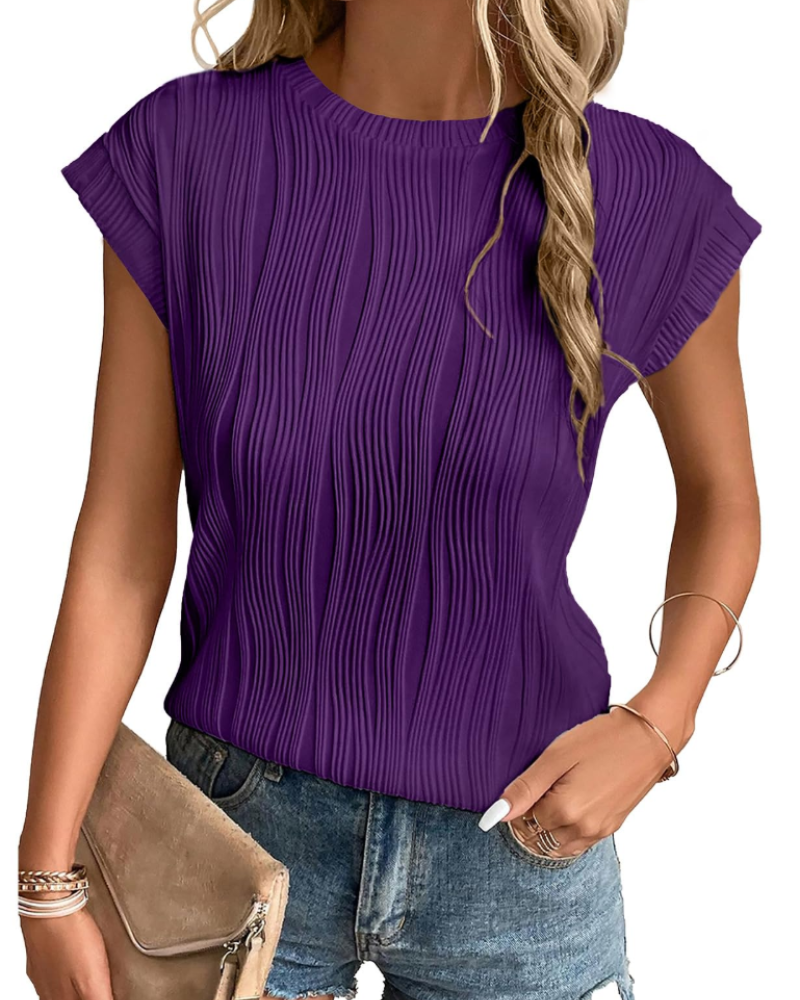 Camiseta Zuri para mujer – Top de punto texturizado con mangas murciélago y corte holgado chic