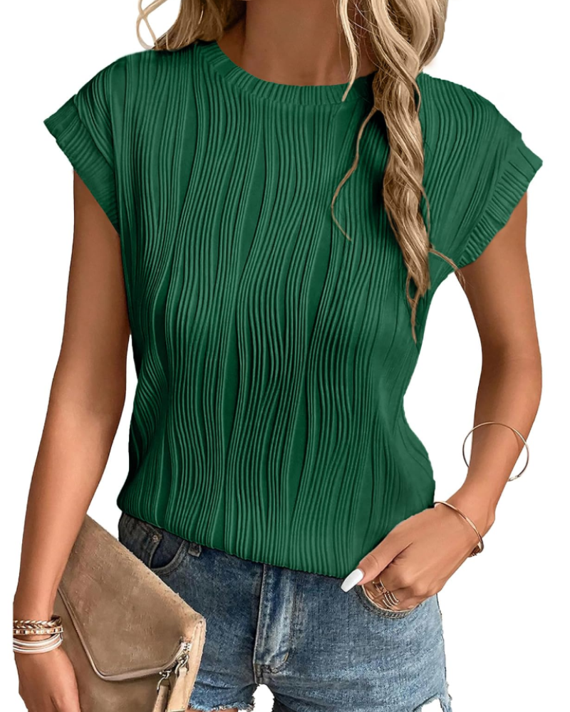 Camiseta Zuri para mujer – Top de punto texturizado con mangas murciélago y corte holgado chic