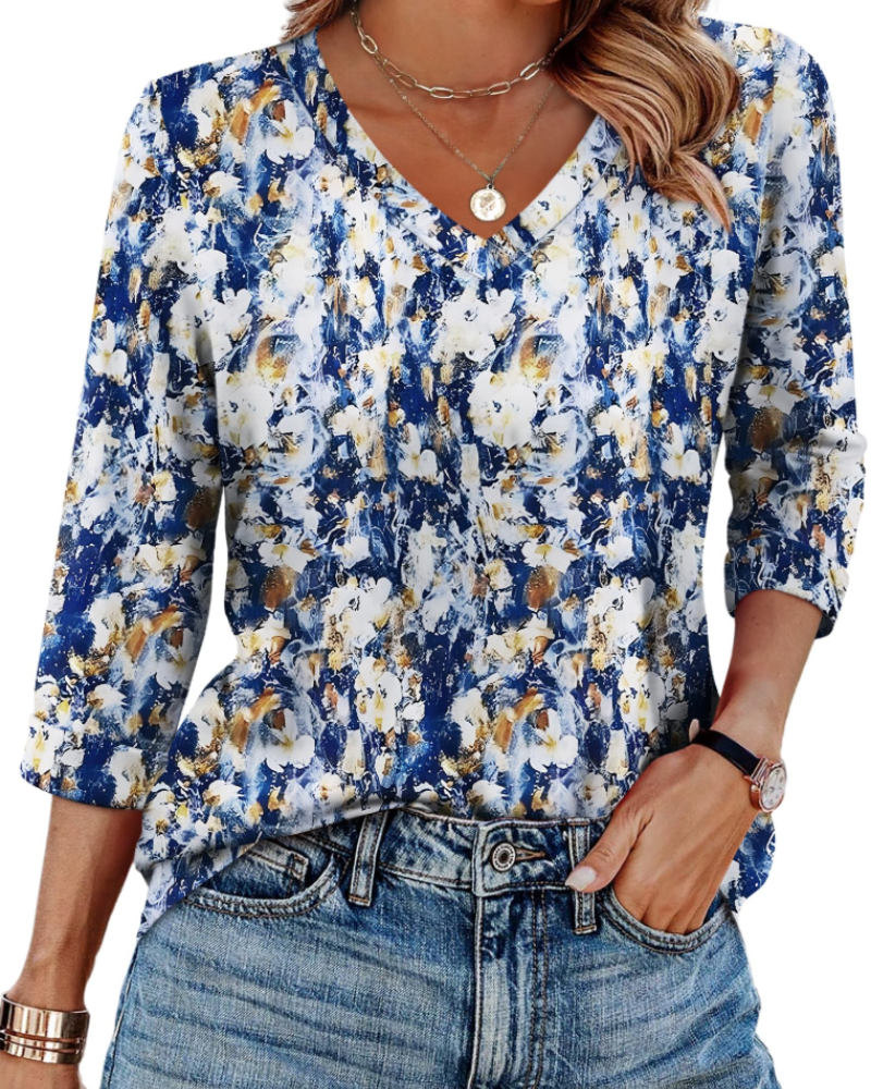 Indie Tunica Donna – Top Scollo a V Maniche 3/4 Taglio Largo Base e Confortevole