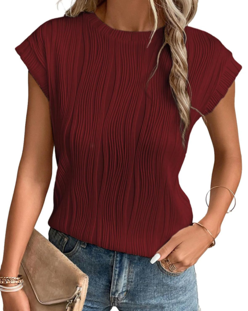 Camiseta Zuri para mujer – Top de punto texturizado con mangas murciélago y corte holgado chic