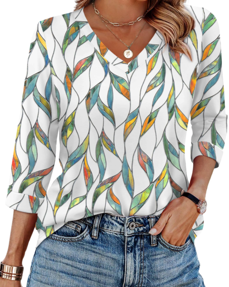 Indie Tunica Donna – Top Scollo a V Maniche 3/4 Taglio Largo Base e Confortevole