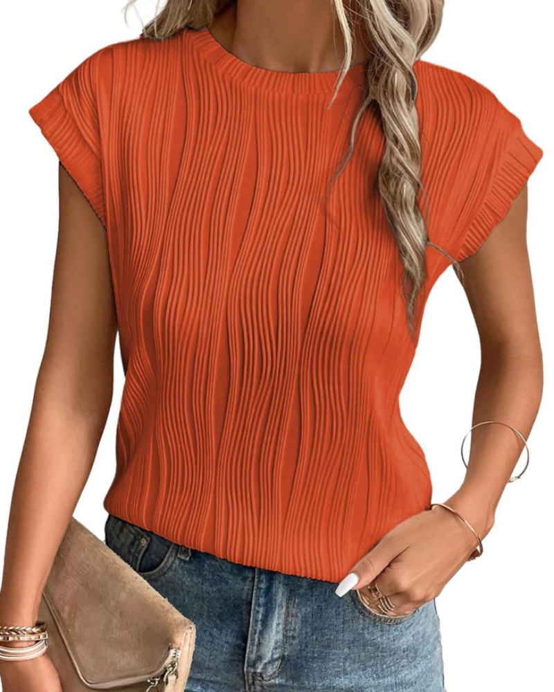 Camiseta Zuri para mujer – Top de punto texturizado con mangas murciélago y corte holgado chic