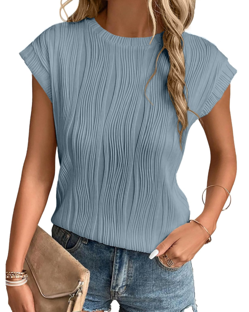Camiseta Zuri para mujer – Top de punto texturizado con mangas murciélago y corte holgado chic