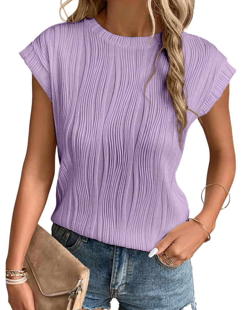 Camiseta Zuri para mujer – Top de punto texturizado con mangas murciélago y corte holgado chic
