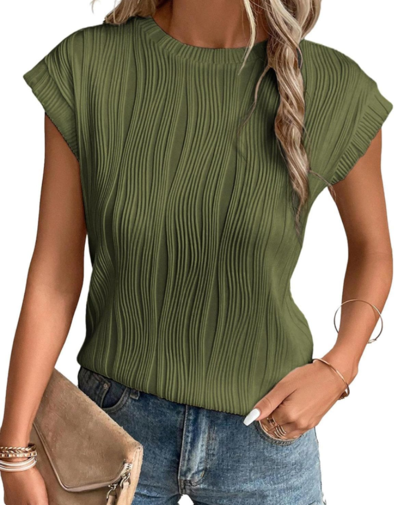 Camiseta Zuri para mujer – Top de punto texturizado con mangas murciélago y corte holgado chic