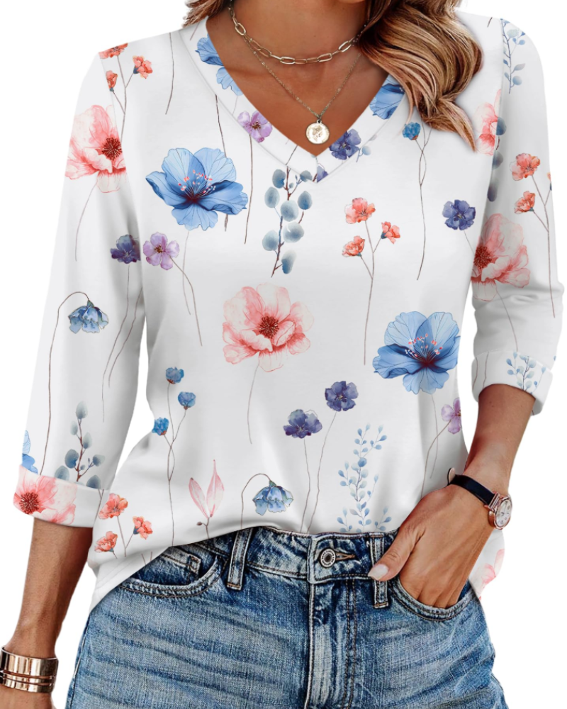 Indie Tunica Donna – Top Scollo a V Maniche 3/4 Taglio Largo Base e Confortevole