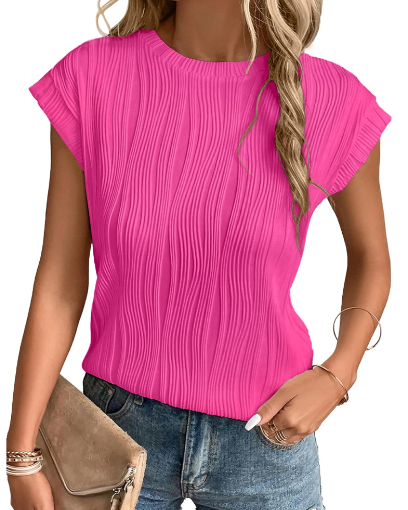 Camiseta Zuri para mujer – Top de punto texturizado con mangas murciélago y corte holgado chic