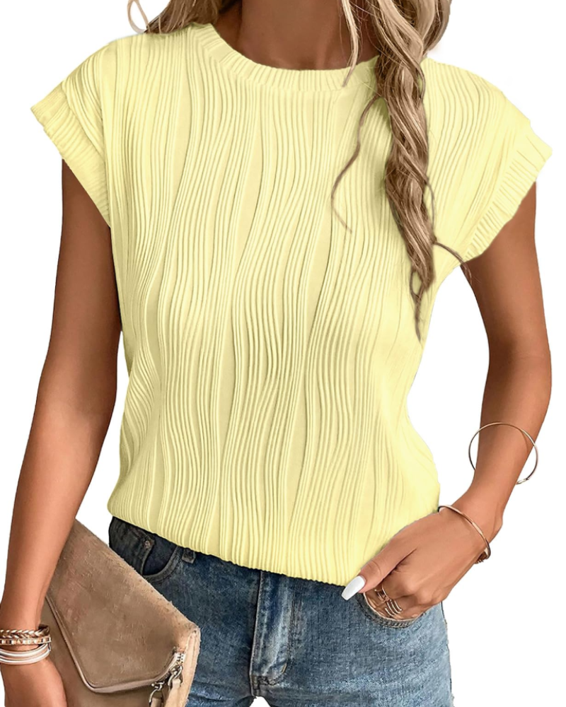 Camiseta Zuri para mujer – Top de punto texturizado con mangas murciélago y corte holgado chic