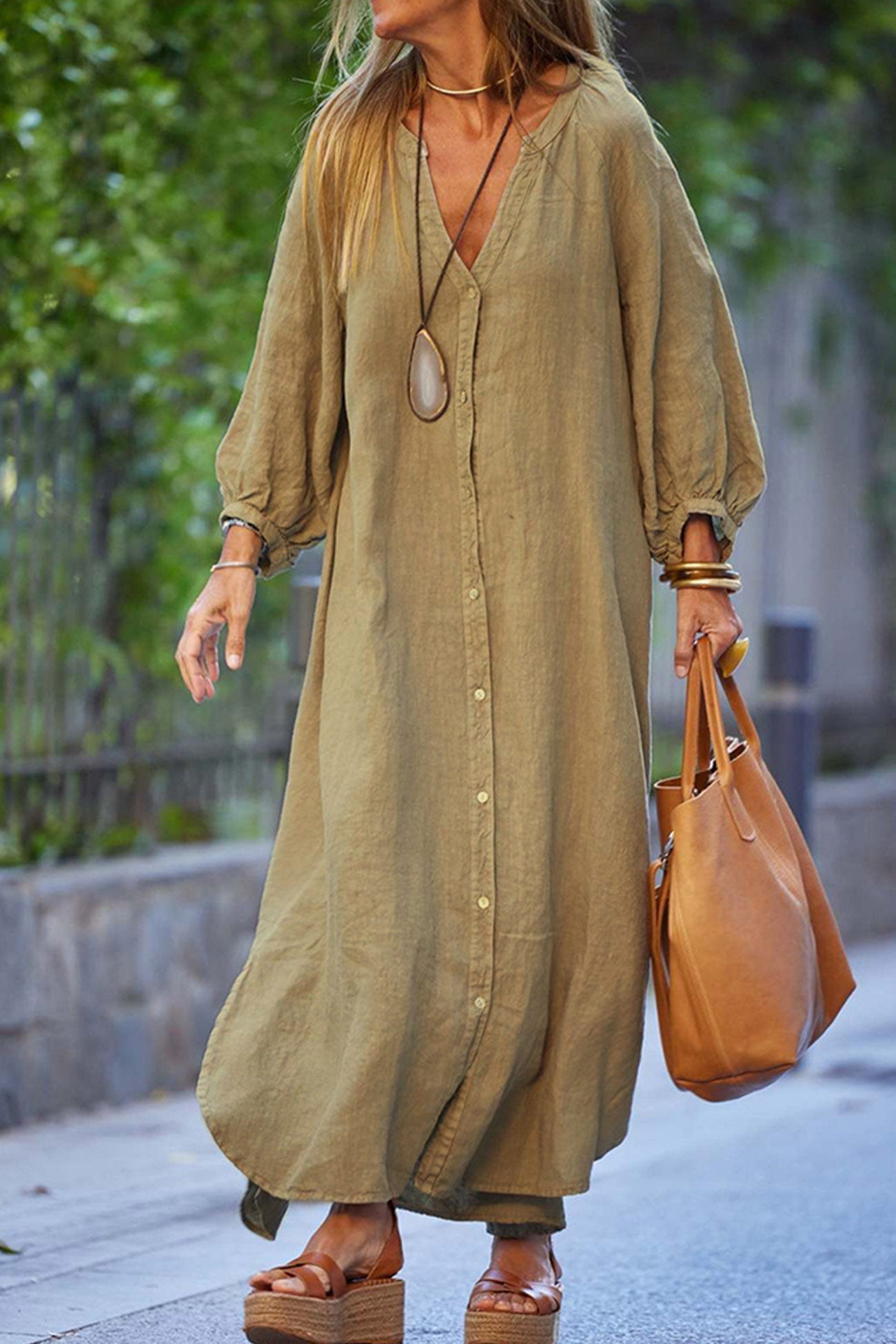Abito da donna veanna - elegante abito a maniche lunghe con collare v & abbottoning