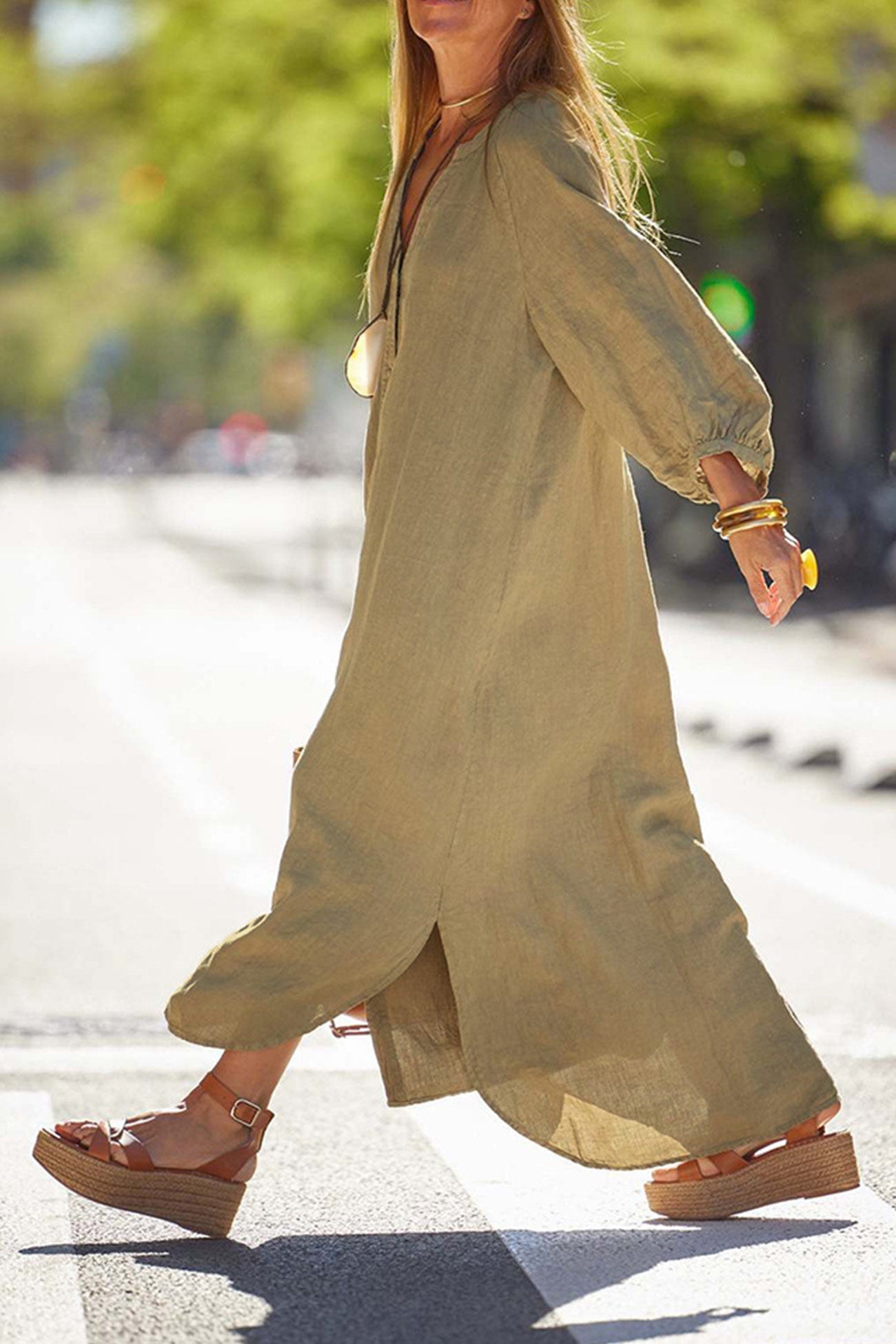 Abito da donna veanna - elegante abito a maniche lunghe con collare v & abbottoning