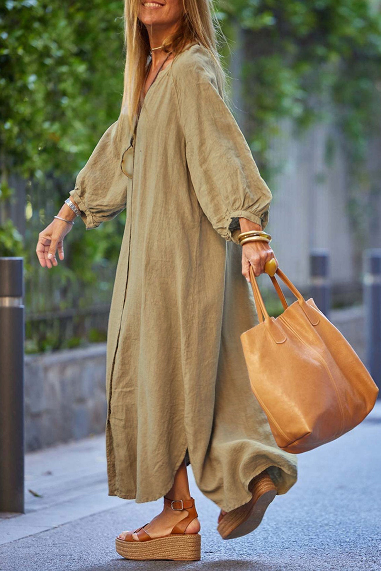 Abito da donna veanna - elegante abito a maniche lunghe con collare v & abbottoning