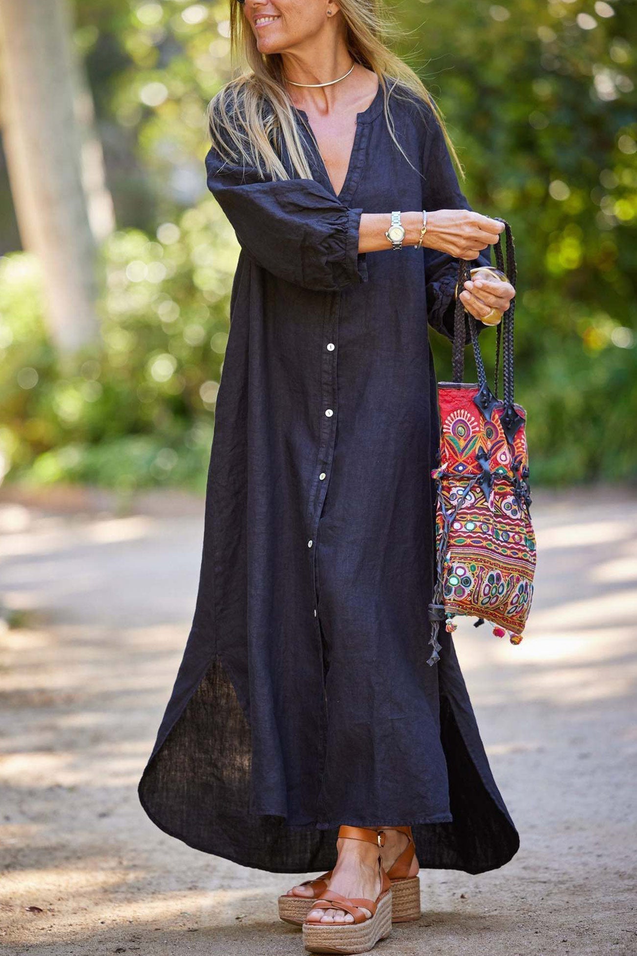 Abito da donna veanna - elegante abito a maniche lunghe con collare v & abbottoning