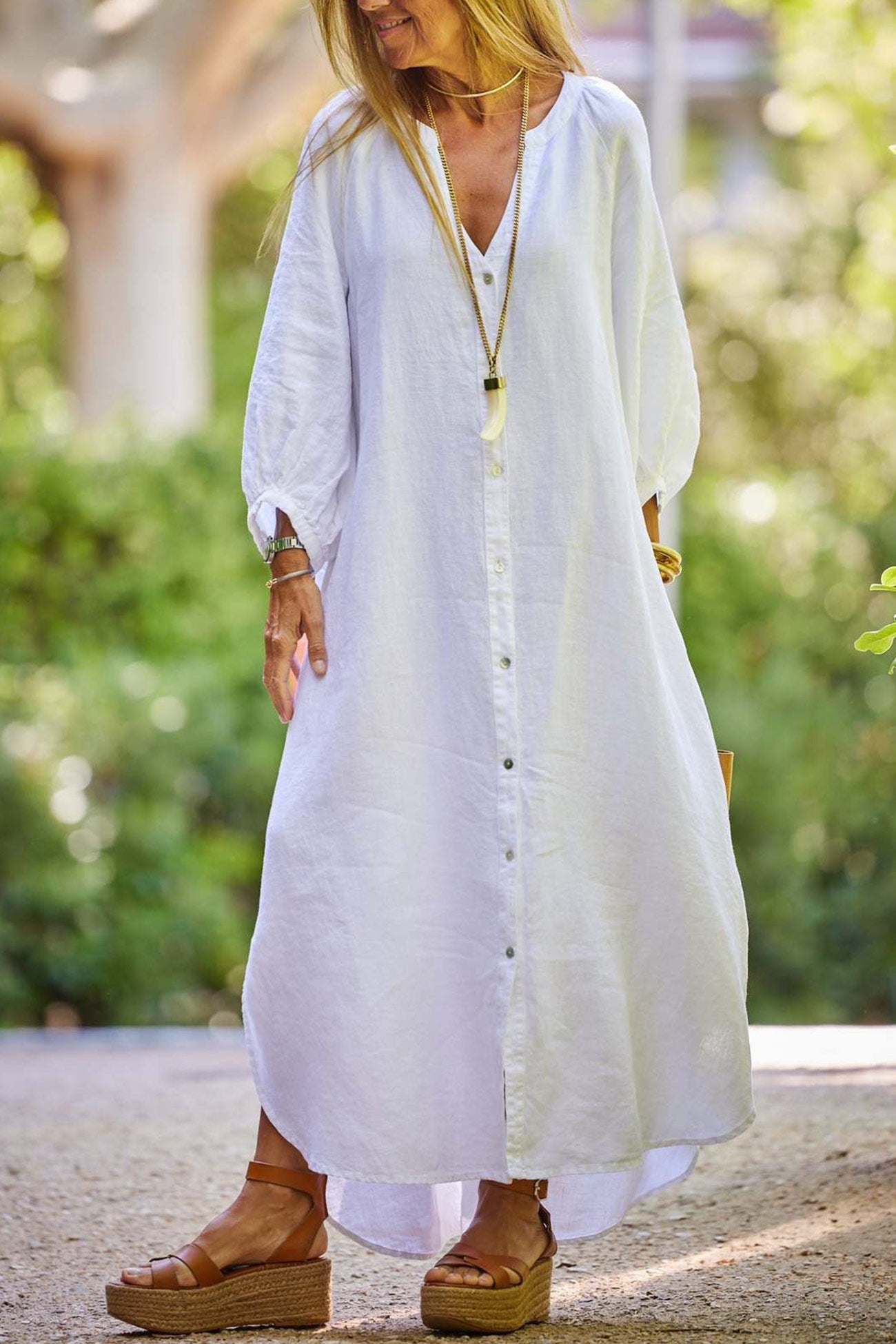 Abito da donna veanna - elegante abito a maniche lunghe con collare v & abbottoning