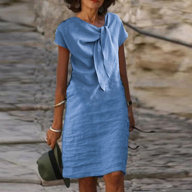 Ava Leinenkleid Damen – Dekorativer Knoten, lässig-schicker Stil & natürliche Leichtigkeit