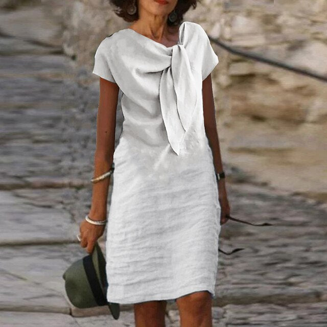 Ava Leinenkleid Damen – Dekorativer Knoten, lässig-schicker Stil & natürliche Leichtigkeit