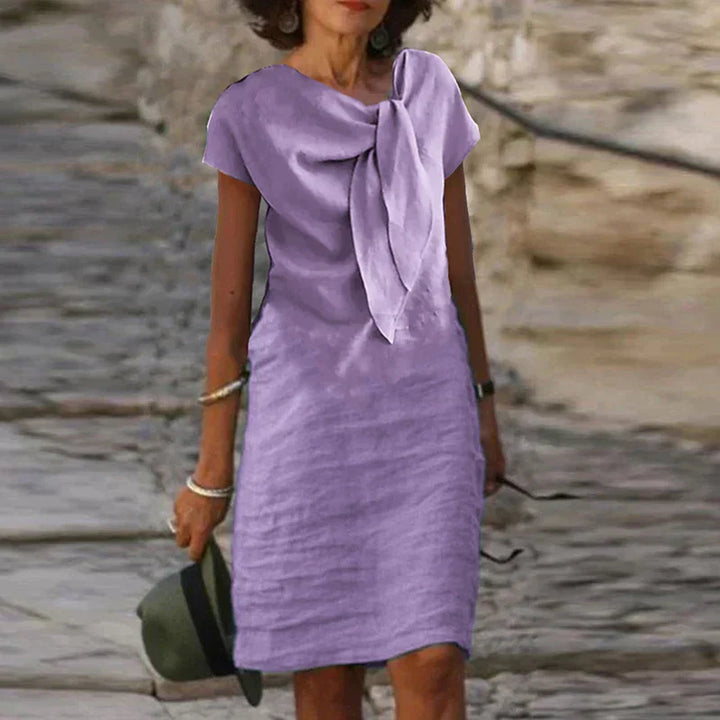 Ava Leinenkleid Damen – Dekorativer Knoten, lässig-schicker Stil & natürliche Leichtigkeit