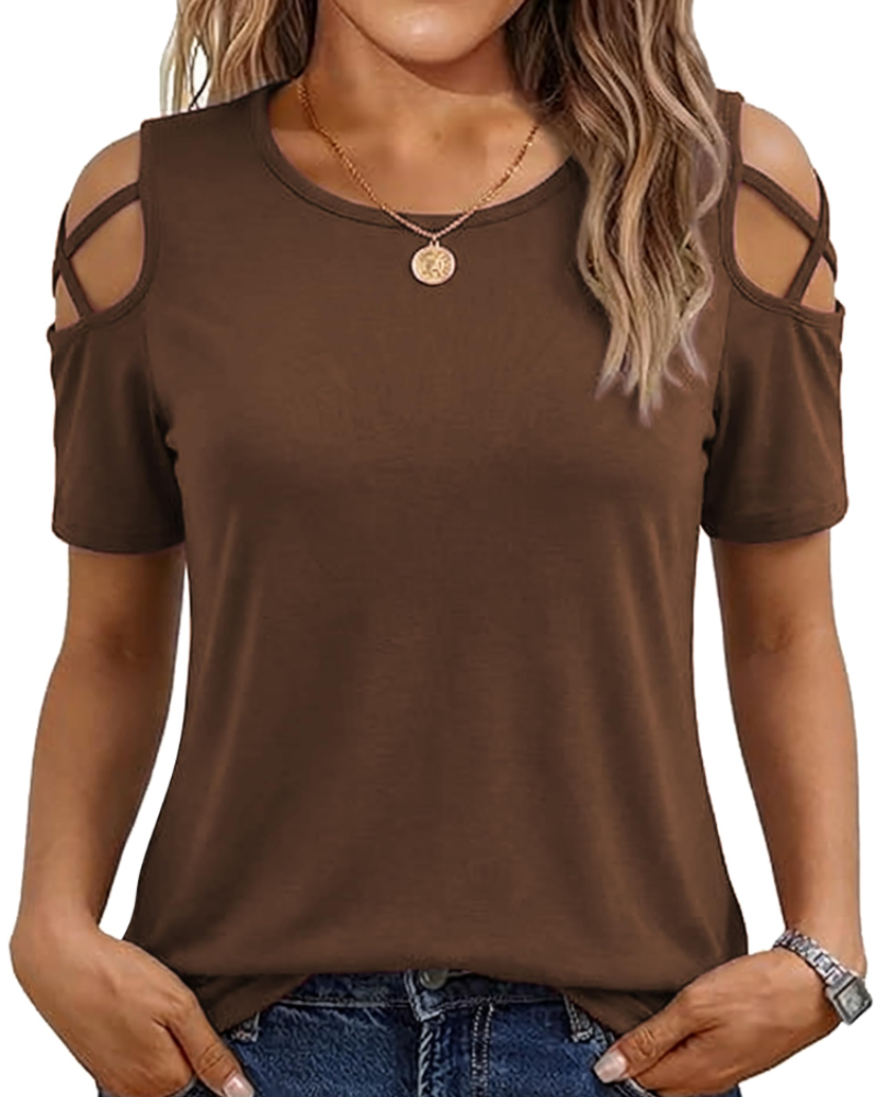 Vina top dames – T-shirt met blote schouders, vloeiende high-low pasvorm en trendy zomerstijl