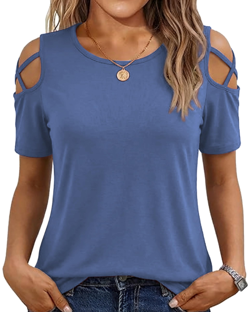 Vina top dames – T-shirt met blote schouders, vloeiende high-low pasvorm en trendy zomerstijl