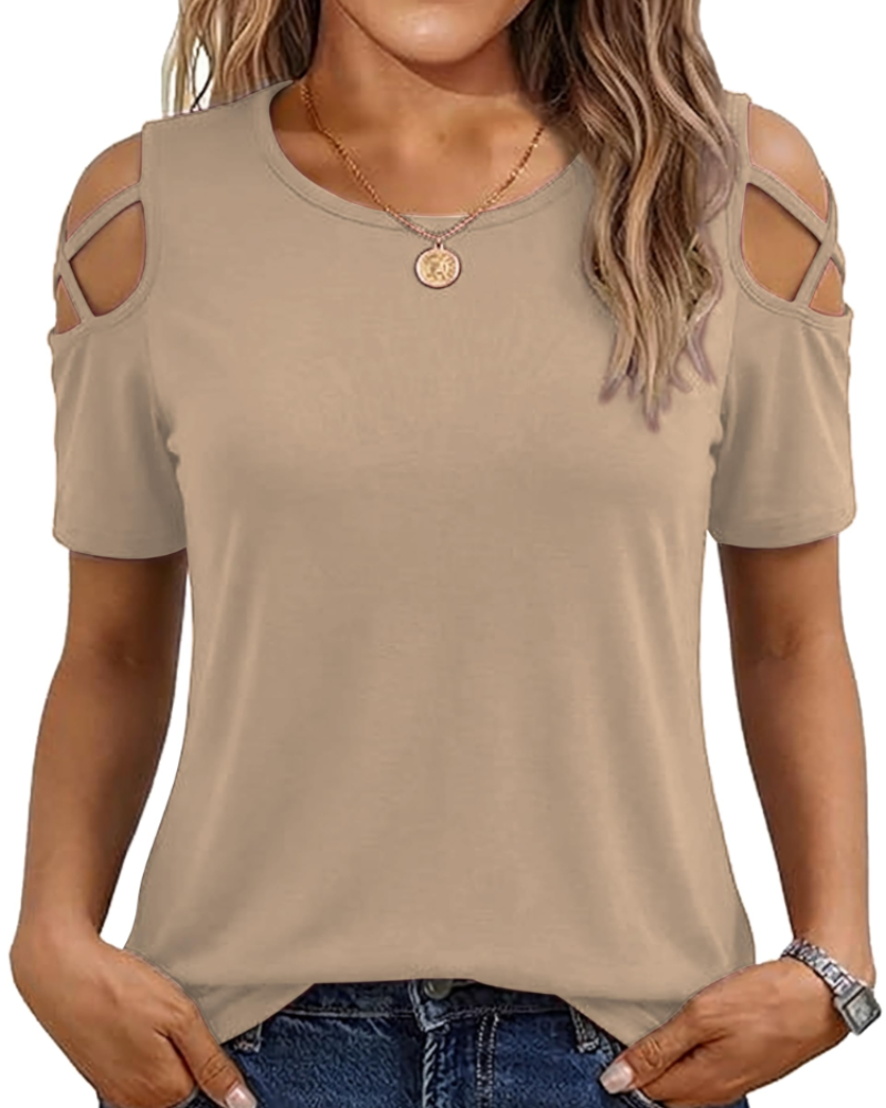 Vina top dames – T-shirt met blote schouders, vloeiende high-low pasvorm en trendy zomerstijl