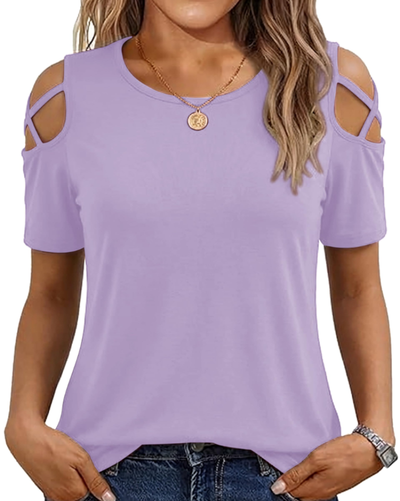 Vina top dames – T-shirt met blote schouders, vloeiende high-low pasvorm en trendy zomerstijl