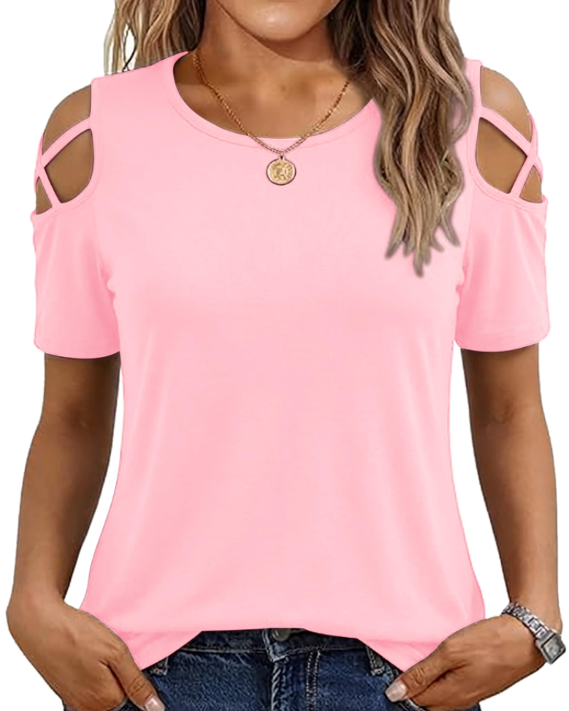 Vina top dames – T-shirt met blote schouders, vloeiende high-low pasvorm en trendy zomerstijl