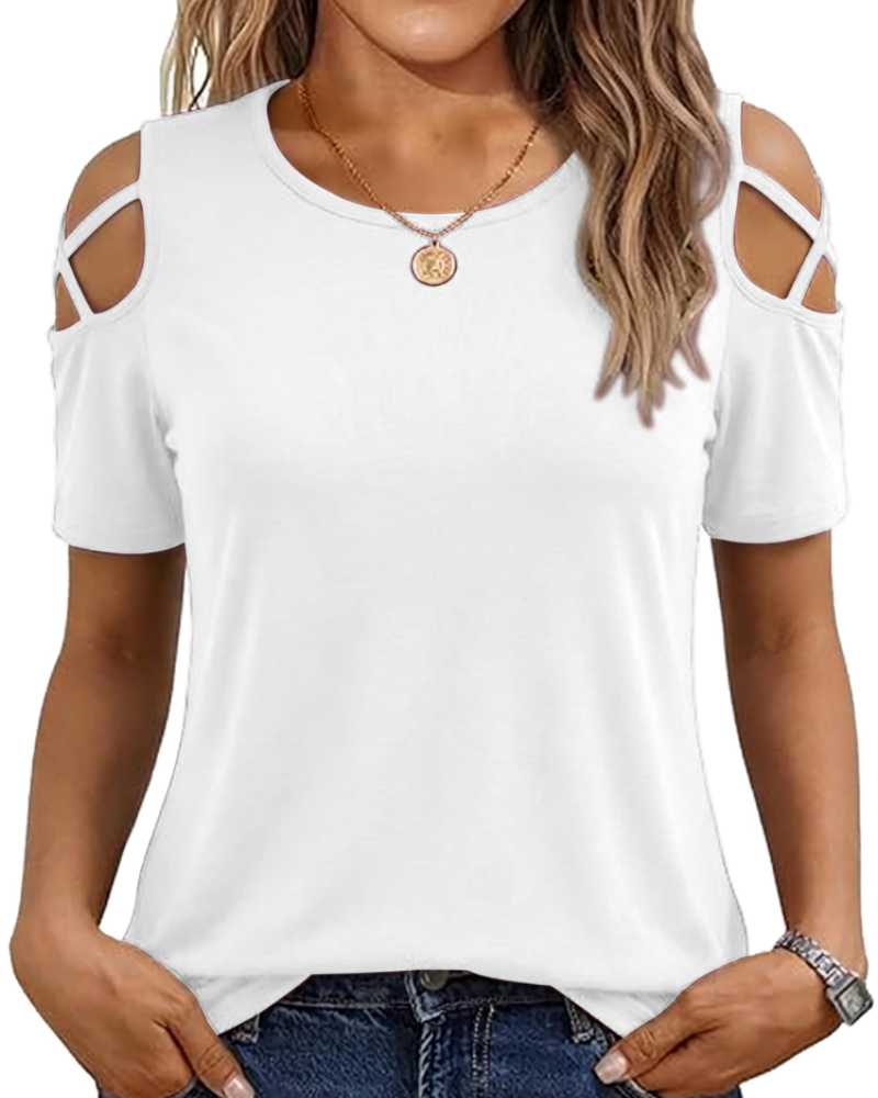 Vina top dames – T-shirt met blote schouders, vloeiende high-low pasvorm en trendy zomerstijl