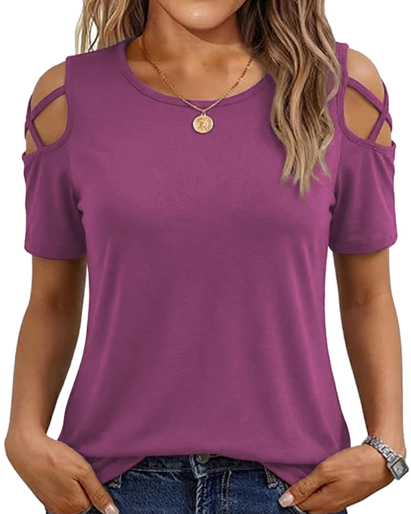 Vina top dames – T-shirt met blote schouders, vloeiende high-low pasvorm en trendy zomerstijl
